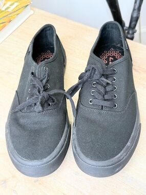 Lugz Mens 8.5 Black Canvas Sneakers Lace Up Low Top Casual Comfort Shoes